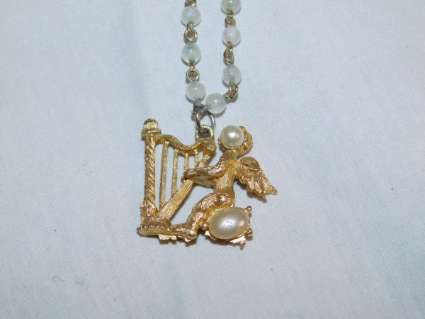 Angel Harp w/ Faux Pearl Charm Necklace