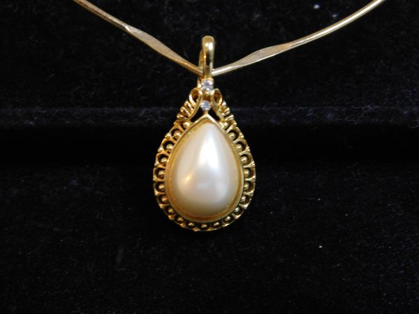 Vintage CZ Faux Pearl Charm Necklace - Image 3