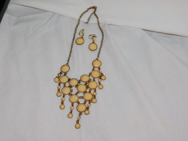 Vintage Mudd Gold Cluster Necklace W/ Earrings