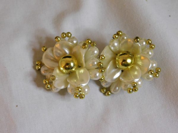 Vintage Clip On Faux Pearl Flower Earring - Image 2