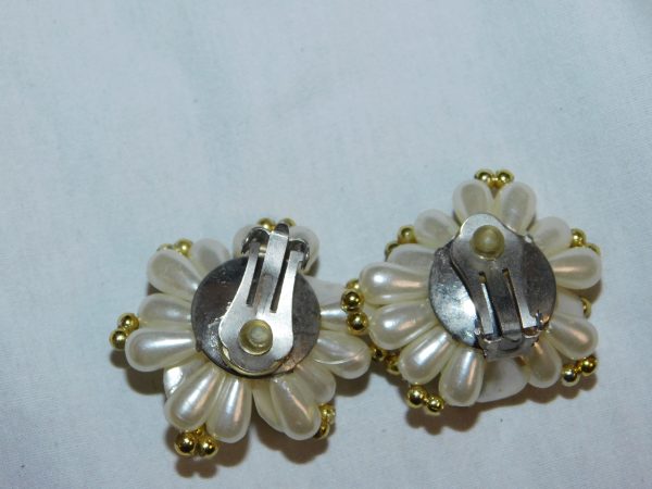 Vintage Clip On Faux Pearl Flower Earring - Image 3