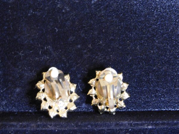 Vintage Rhinestone Faux Pearl Clip Earrings - Image 2