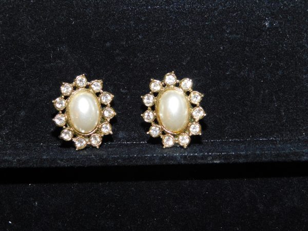 Vintage Rhinestone Faux Pearl Clip Earrings